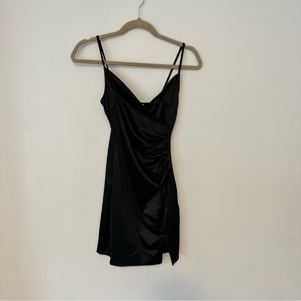 Pink Lily Hidden Romance Black Satin Mini Dress